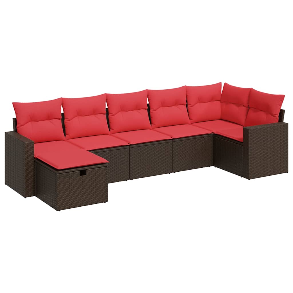 Set Divani da Giardino 7 pz con Cuscini Marrone in Polyrattan