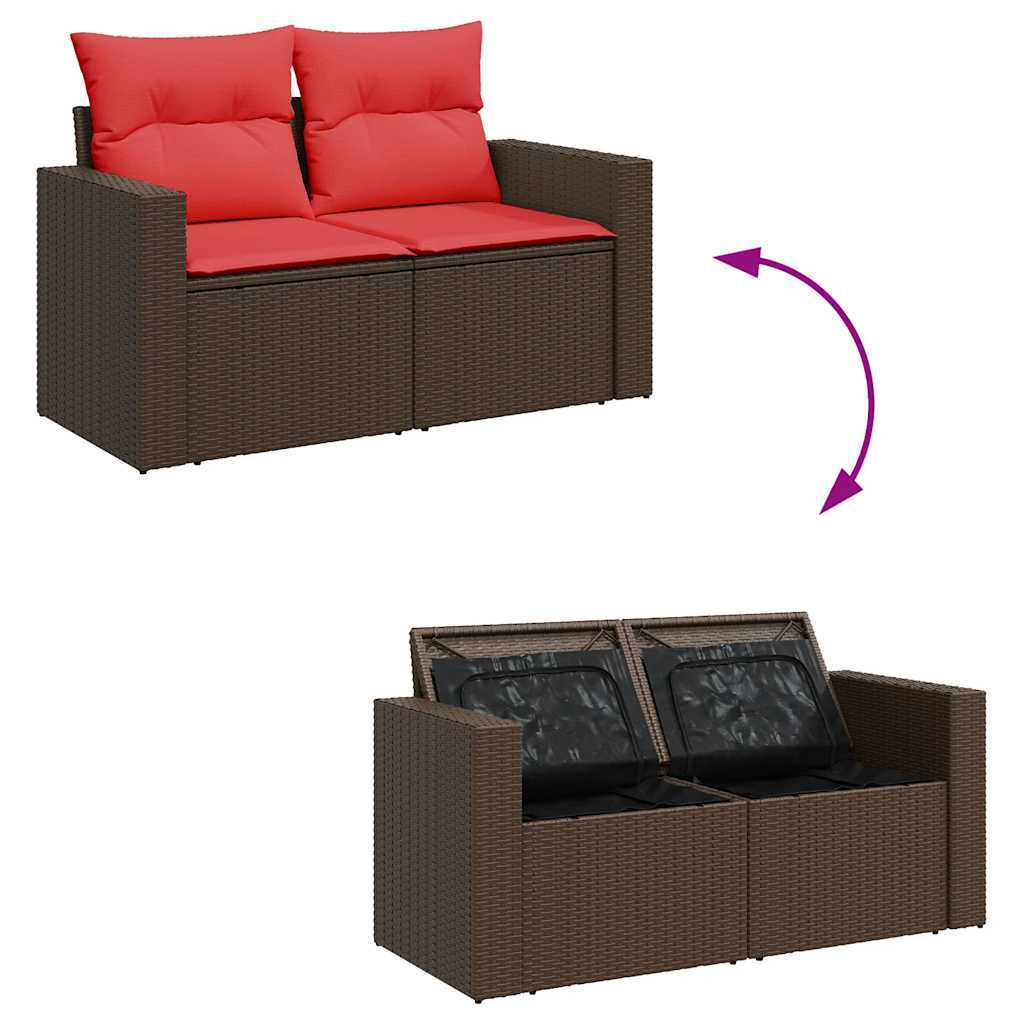 Set Divani da Giardino 7 pz con Cuscini Marrone in Polyrattan