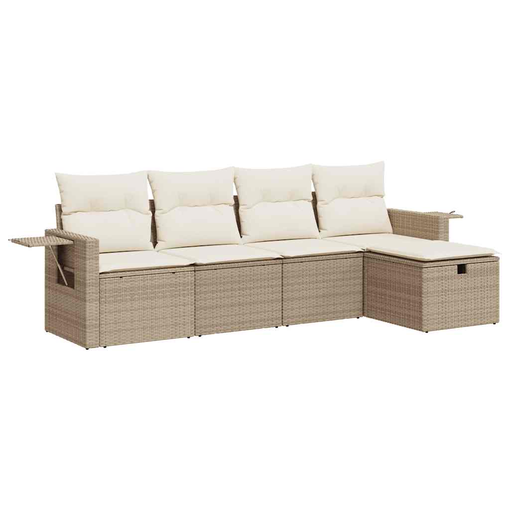 Set Divano da Giardino 5 pz con Cuscini Beige in Polyrattan