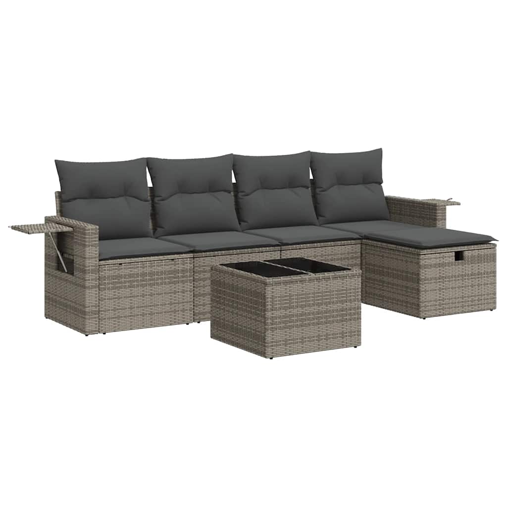 Set Divano da Giardino 6 pz con Cuscini Grigio in Polyrattan