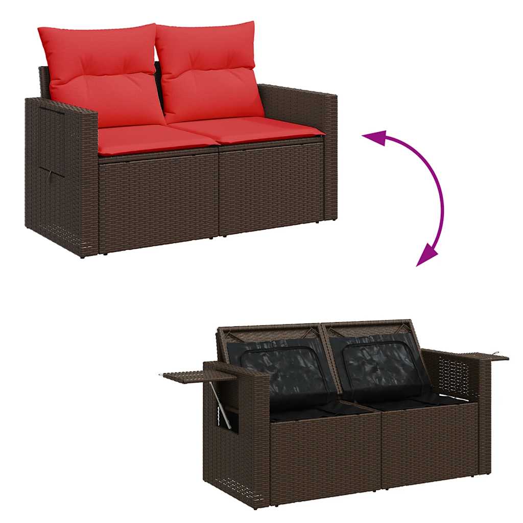 Set Divano da Giardino 6 pz con Cuscini Marrone in Polyrattan