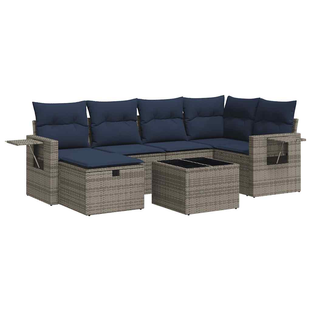 Set Divani da Giardino 7 pz con Cuscini Grigio in Polyrattan