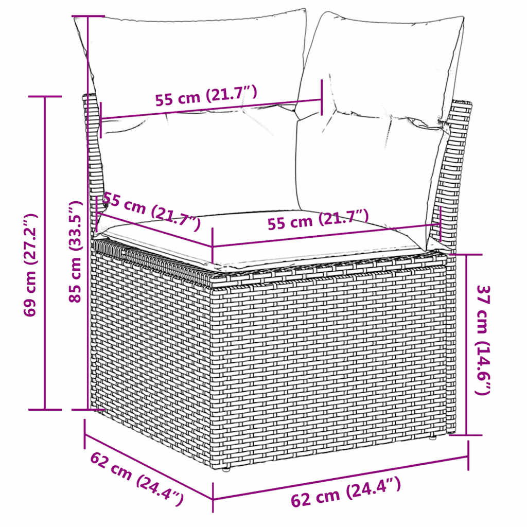 Set Divani da Giardino 7 pz con Cuscini Marrone in Polyrattan