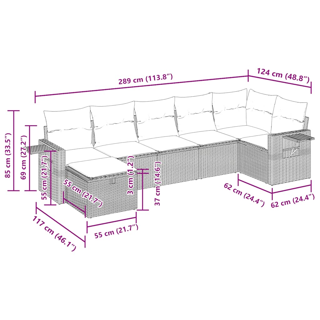 Set Divani da Giardino 7 pz con Cuscini Grigio in Polyrattan