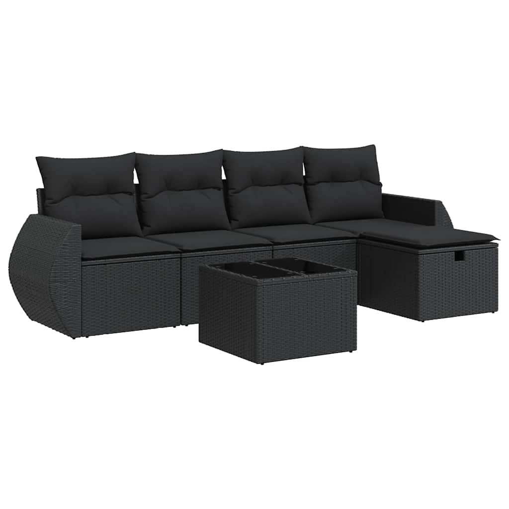 Set Divano da Giardino 6 pz con Cuscini Nero in Polyrattan