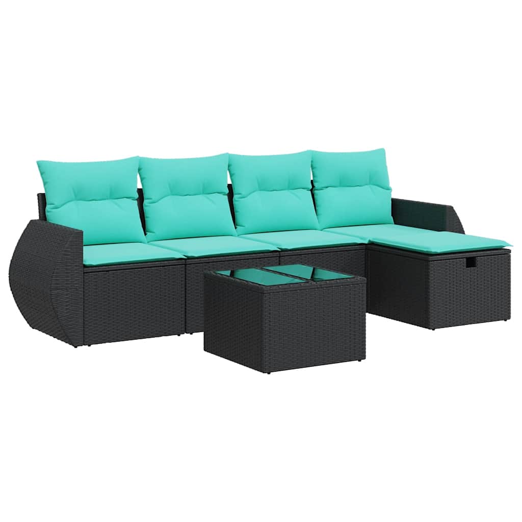Set Divano da Giardino 6 pz con Cuscini Nero in Polyrattan