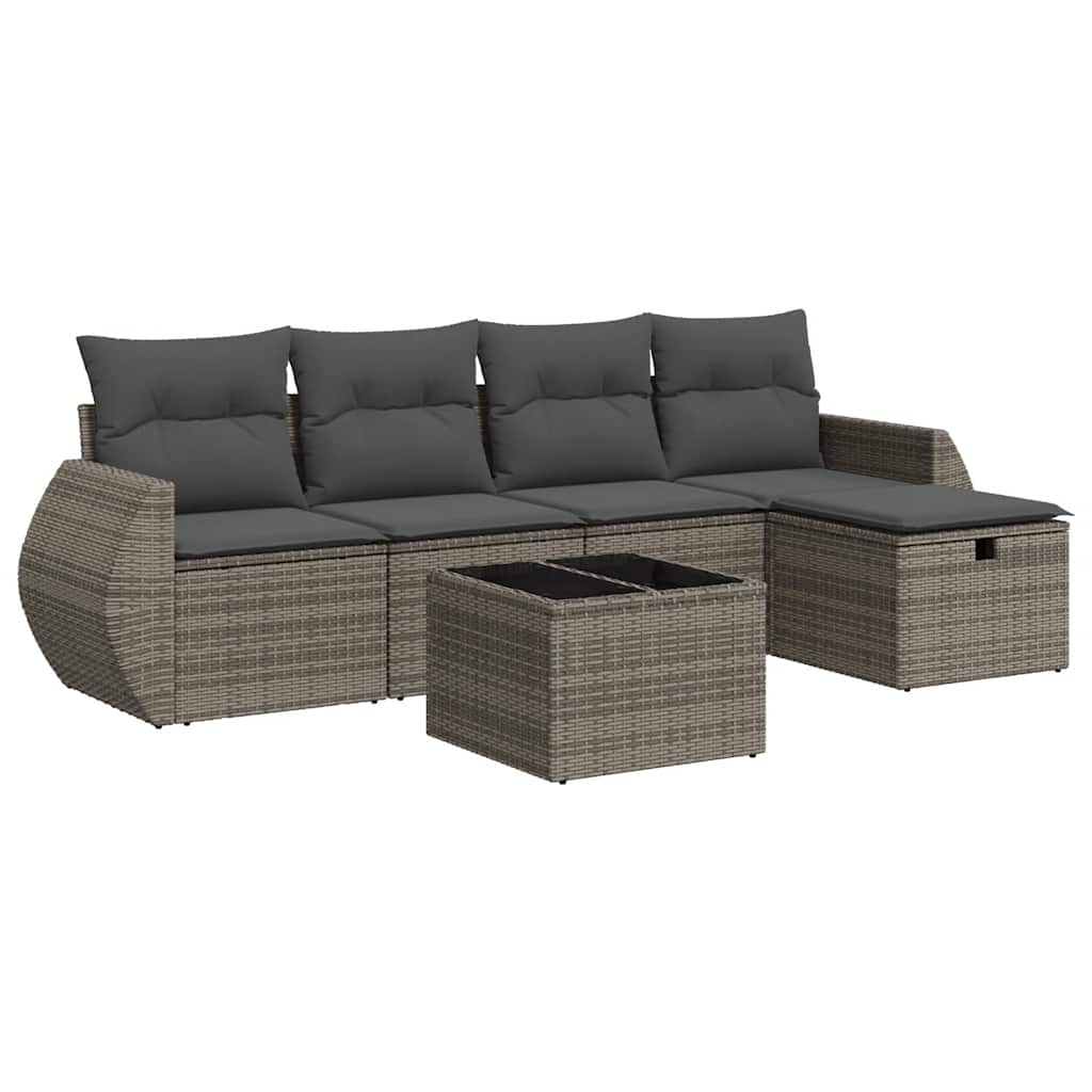 Set Divano da Giardino 6 pz con Cuscini Grigio in Polyrattan