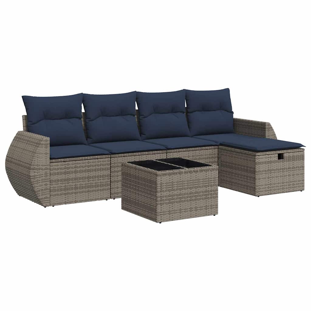 Set Divano da Giardino 6 pz con Cuscini Grigio in Polyrattan