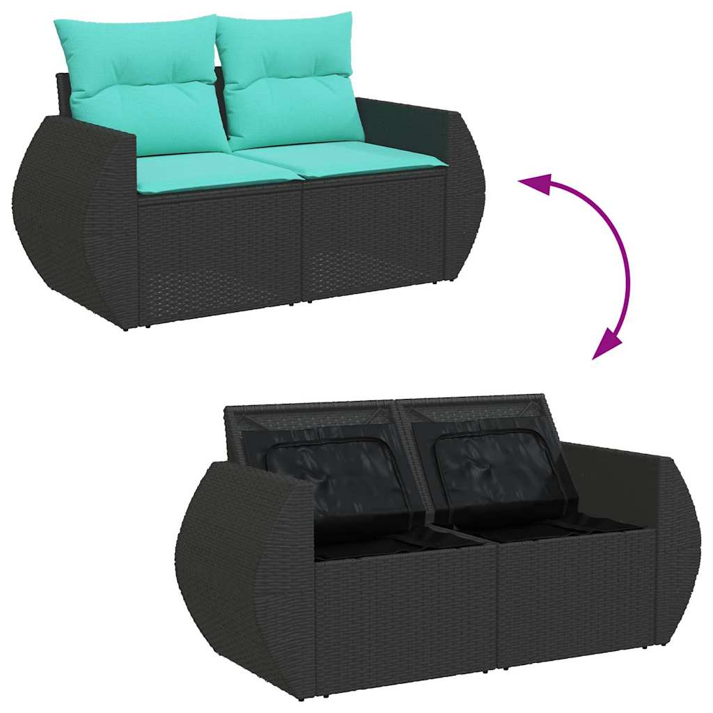 Set Divano da Giardino 6 pz con Cuscini Nero in Polyrattan