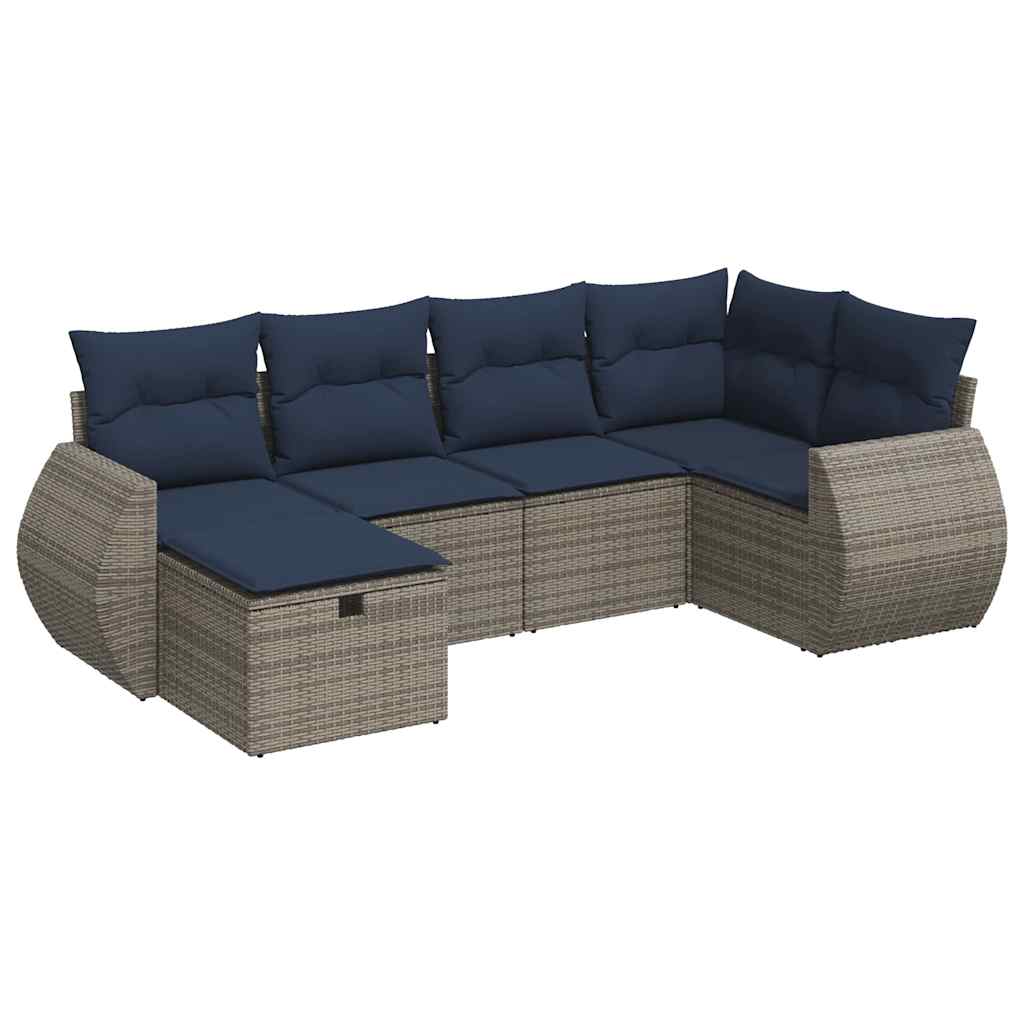 Set Divano da Giardino 6 pz con Cuscini Grigio in Polyrattan