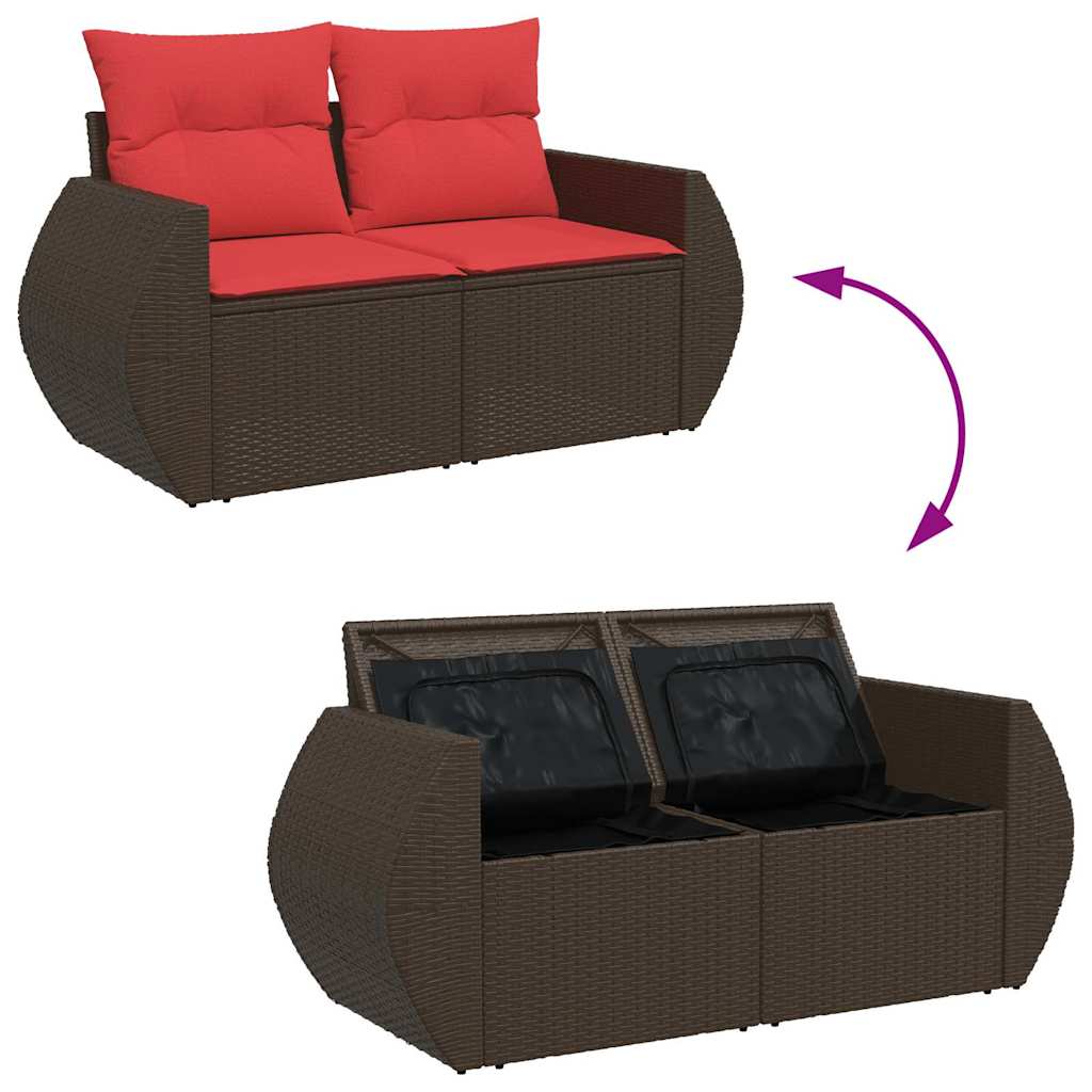Set Divano da Giardino 6 pz con Cuscini Marrone in Polyrattan
