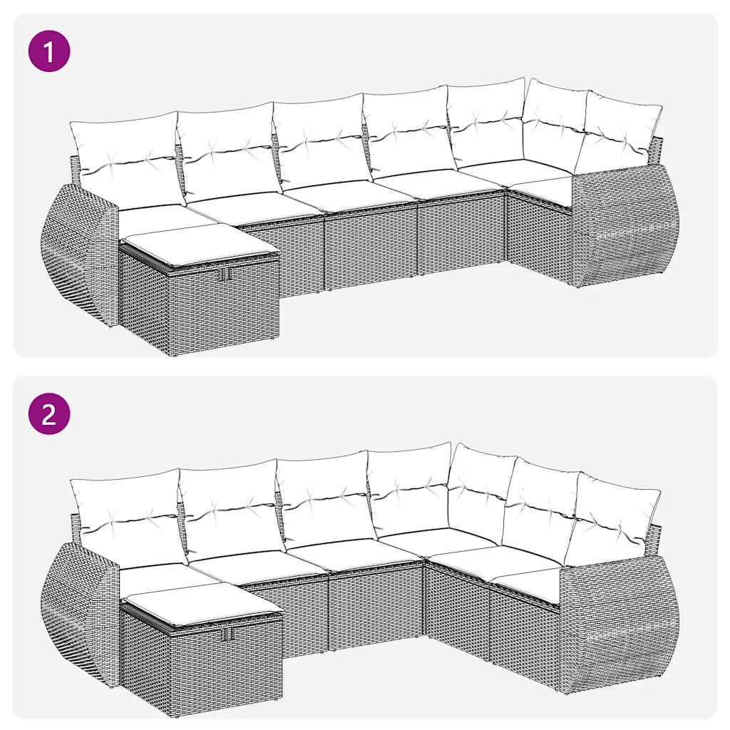 Set Divani da Giardino 7 pz con Cuscini Grigio in Polyrattan