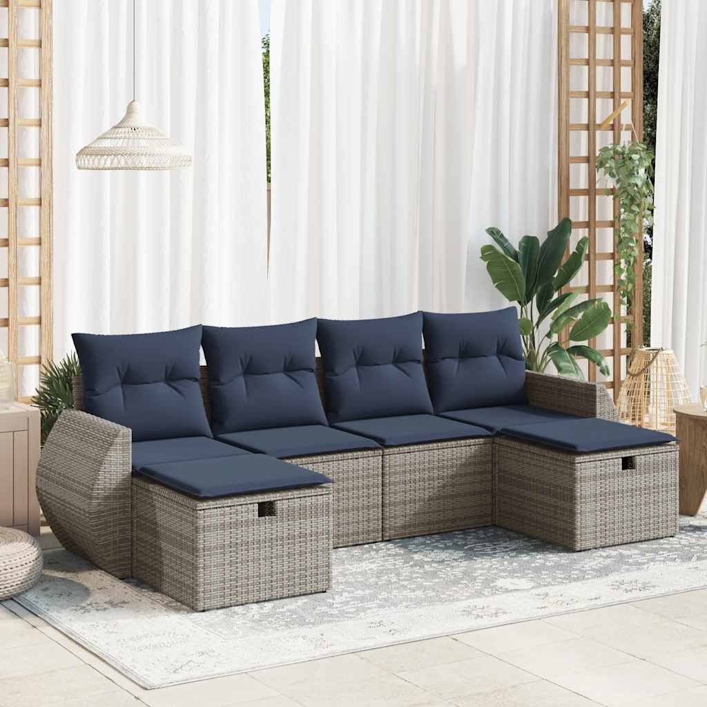 Set Divano da Giardino 6 pz con Cuscini Grigio in Polyrattan