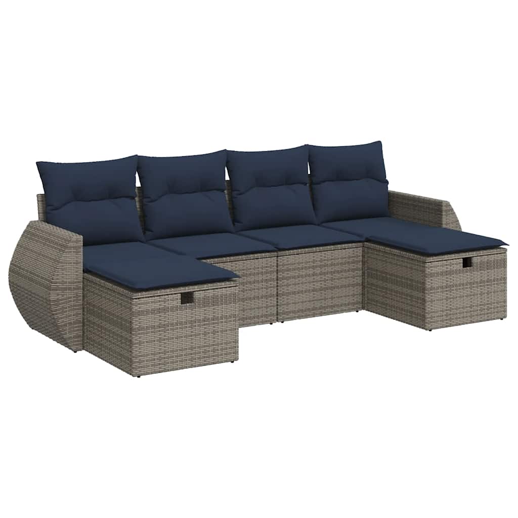 Set Divano da Giardino 6 pz con Cuscini Grigio in Polyrattan