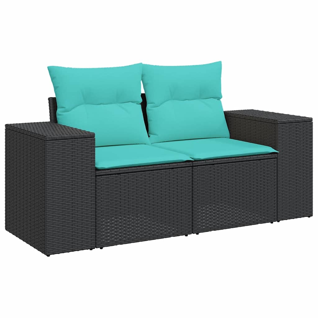 Set Divano da Giardino 6 pz con Cuscini Nero in Polyrattan