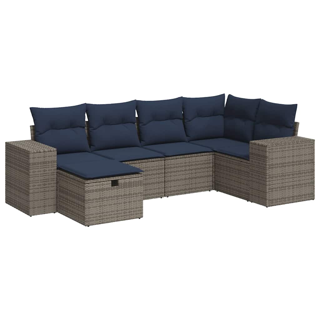 Set Divano da Giardino 6 pz con Cuscini Grigio in Polyrattan