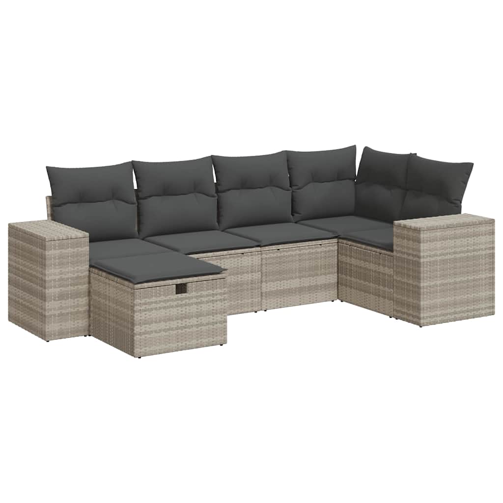 Set Divano da Giardino 6pz con Cuscini Grigio Chiaro Polyrattan