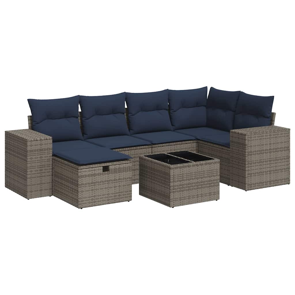 Set Divani da Giardino 7 pz con Cuscini Grigio in Polyrattan