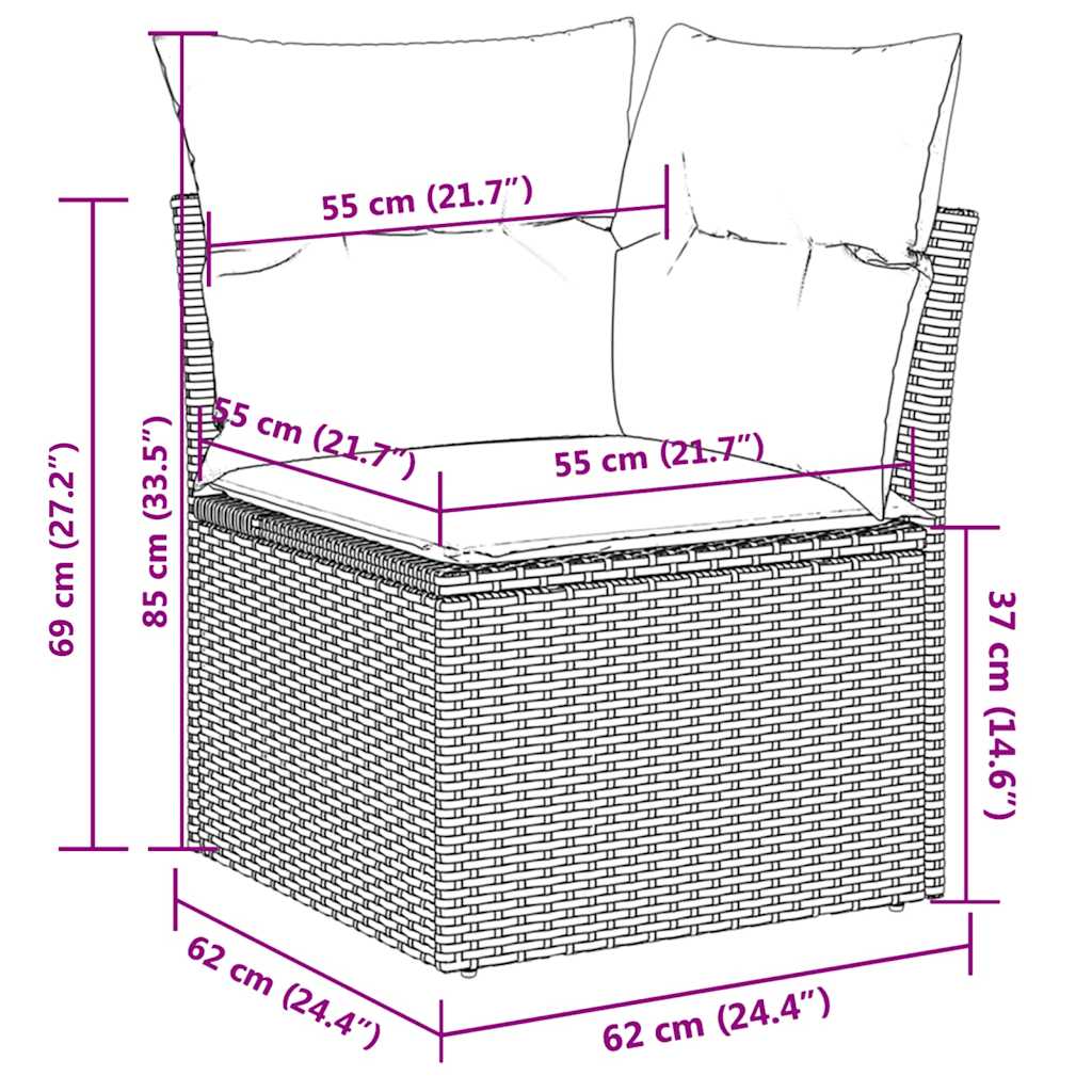 Set Divani da Giardino 7 pz con Cuscini Grigio in Polyrattan