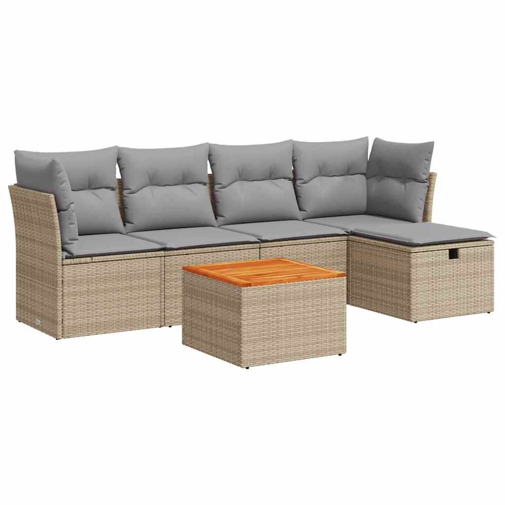 Set Divano da Giardino 6 pz con Cuscini Beige in Polyrattan