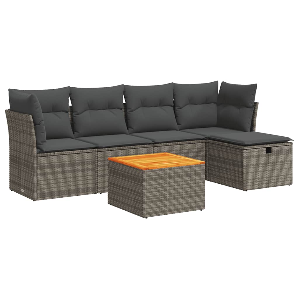 Set Divano da Giardino 6 pz con Cuscini Grigio in Polyrattan