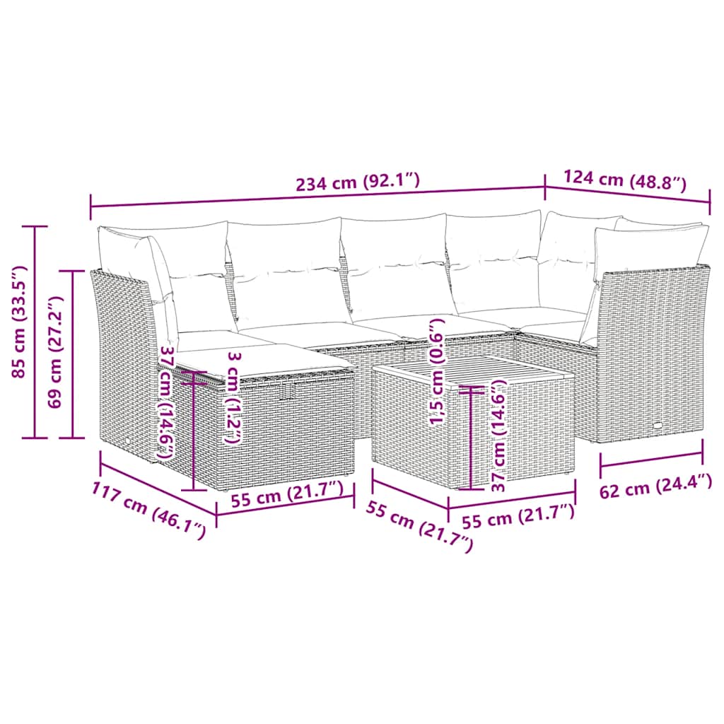 Set Divani da Giardino con Cuscini 7pz Nero Polyrattan