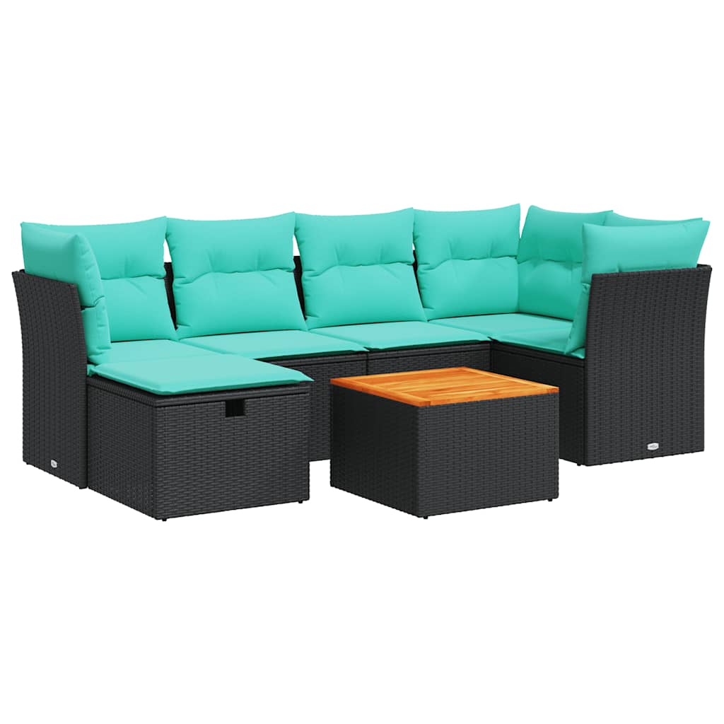 Set Divani da Giardino con Cuscini 7pz Nero Polyrattan