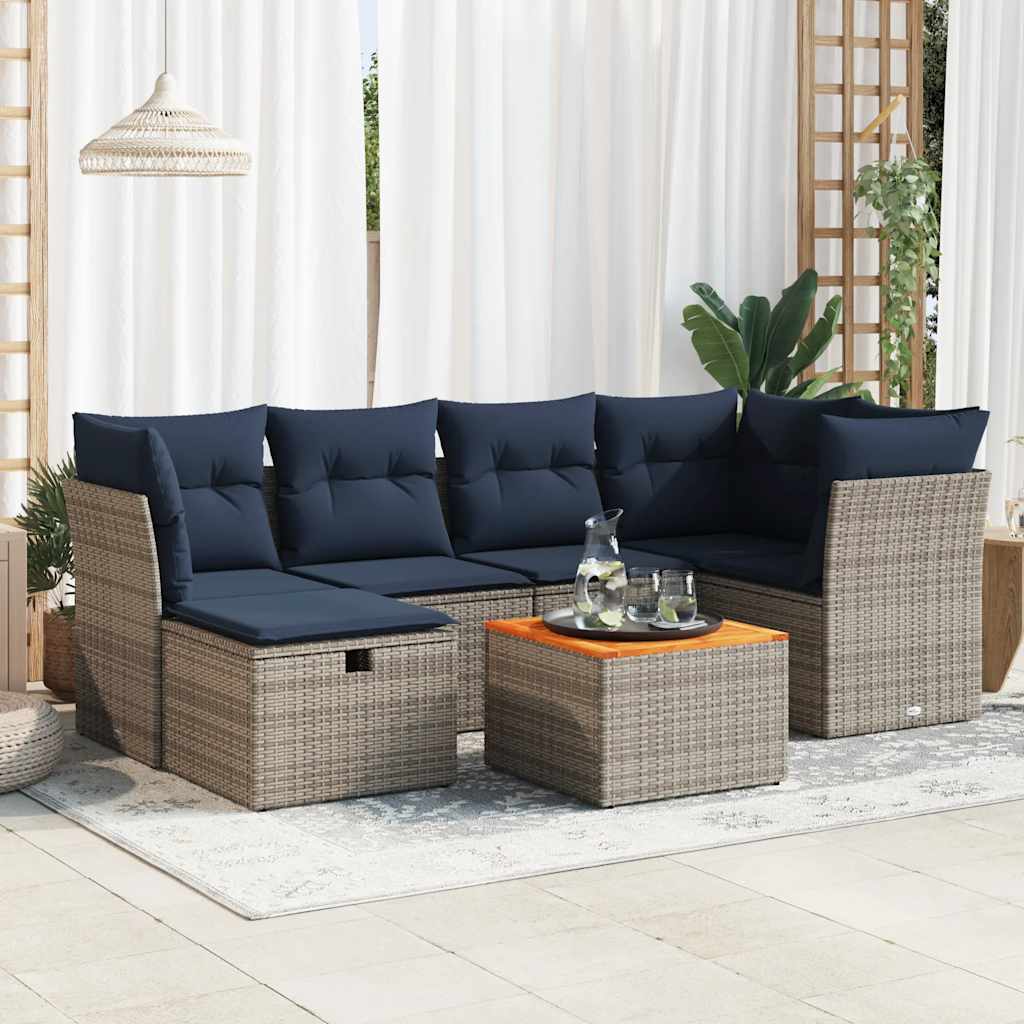 Set Divani da Giardino 7 pz con Cuscini Grigio in Polyrattan