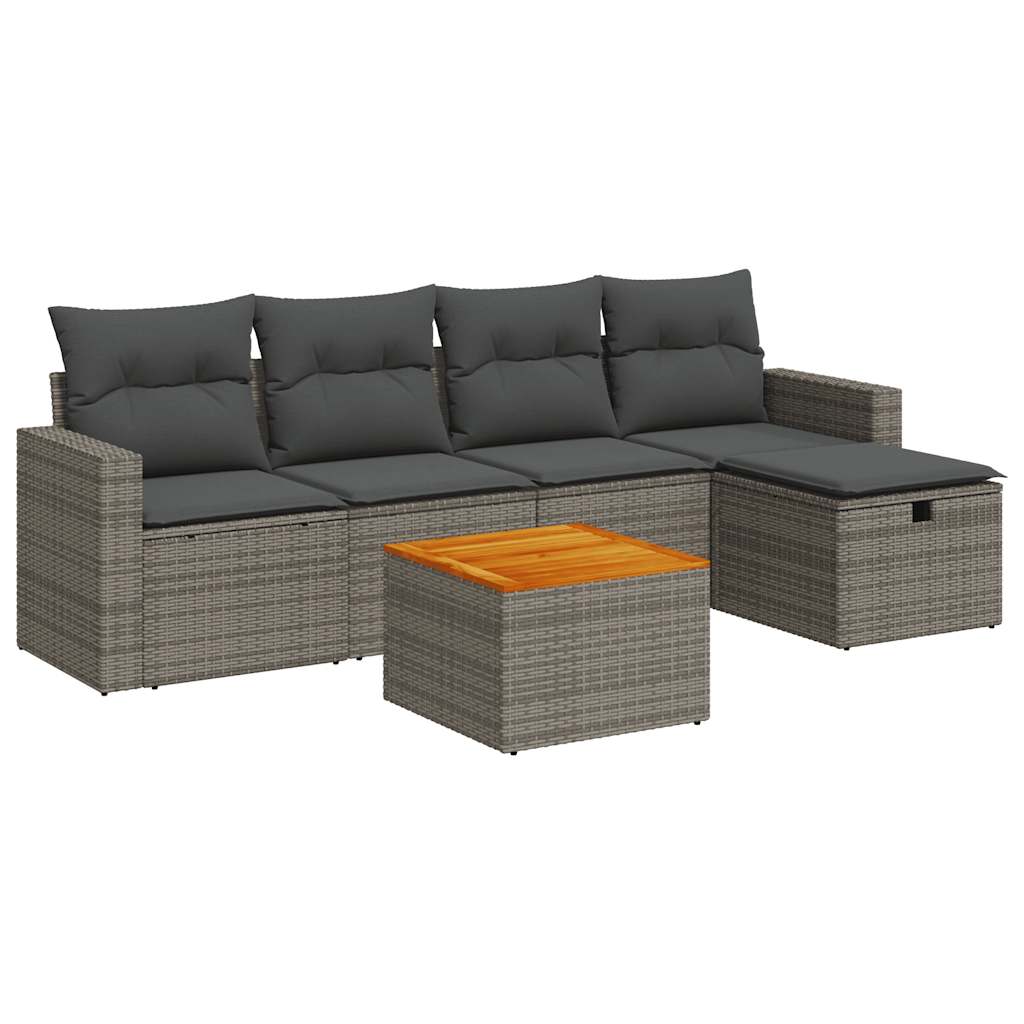 Set Divano da Giardino 6 pz con Cuscini Grigio in Polyrattan