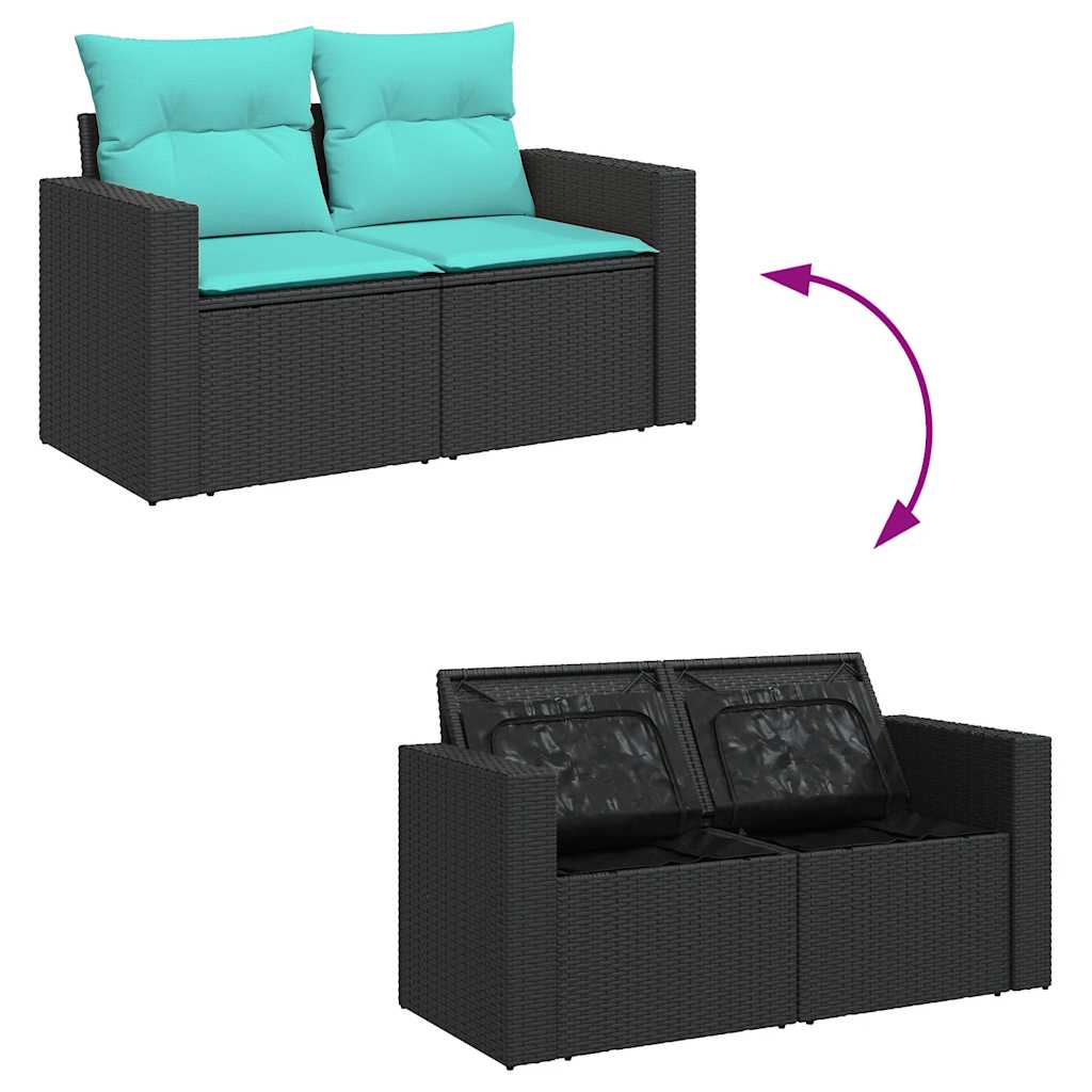 Set Divani da Giardino con Cuscini 7pz Nero Polyrattan