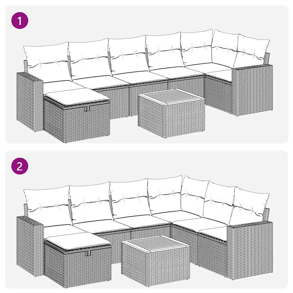 Set Divano da Giardino 8 pz con Cuscini Grigio in Polyrattan