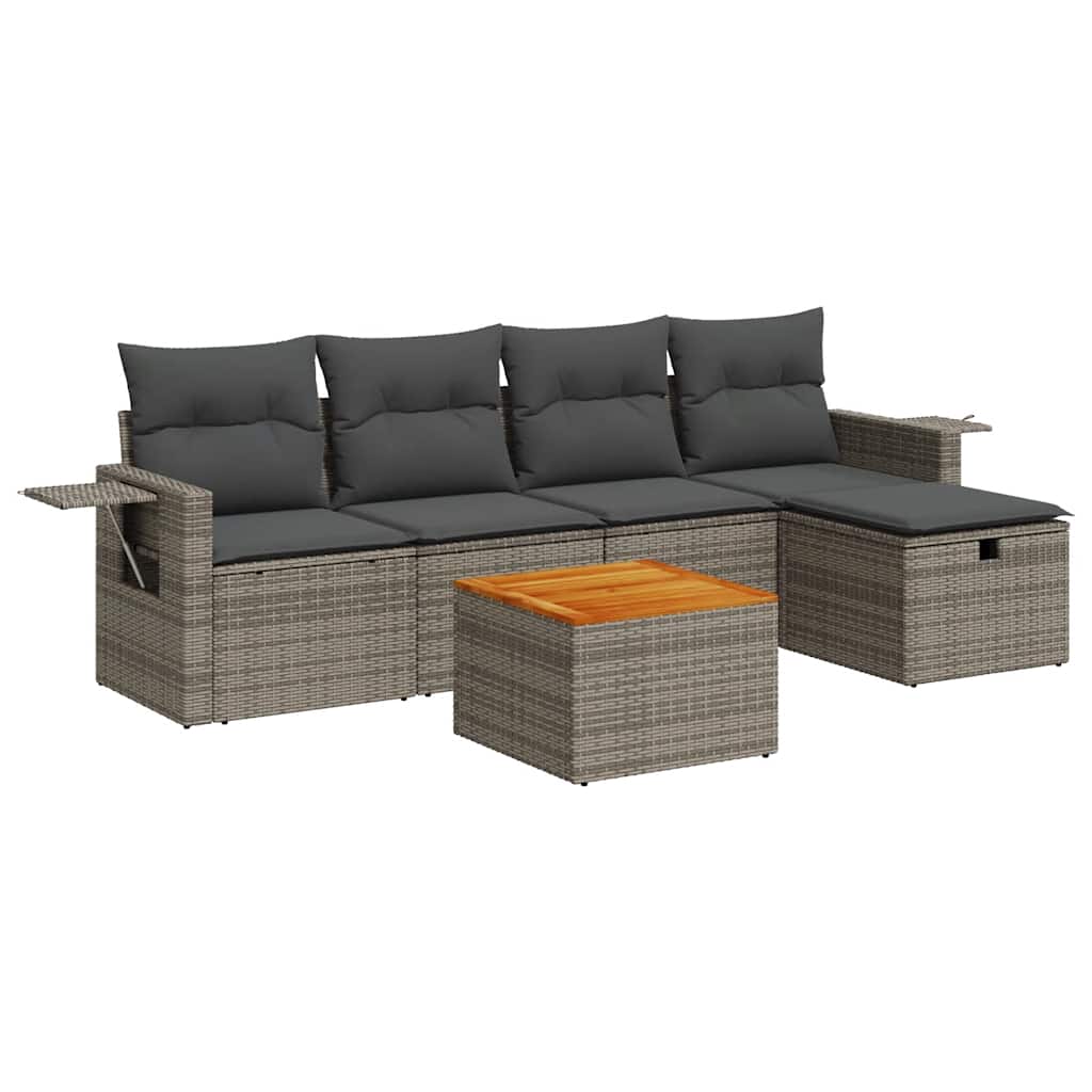 Set Divano da Giardino 6 pz con Cuscini Grigio in Polyrattan