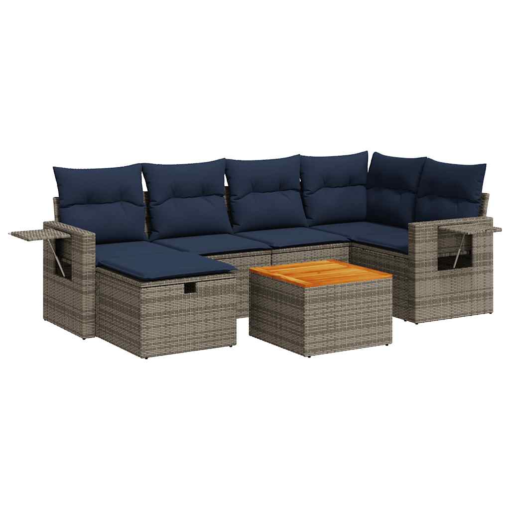 Set Divani da Giardino 7 pz con Cuscini Grigio in Polyrattan