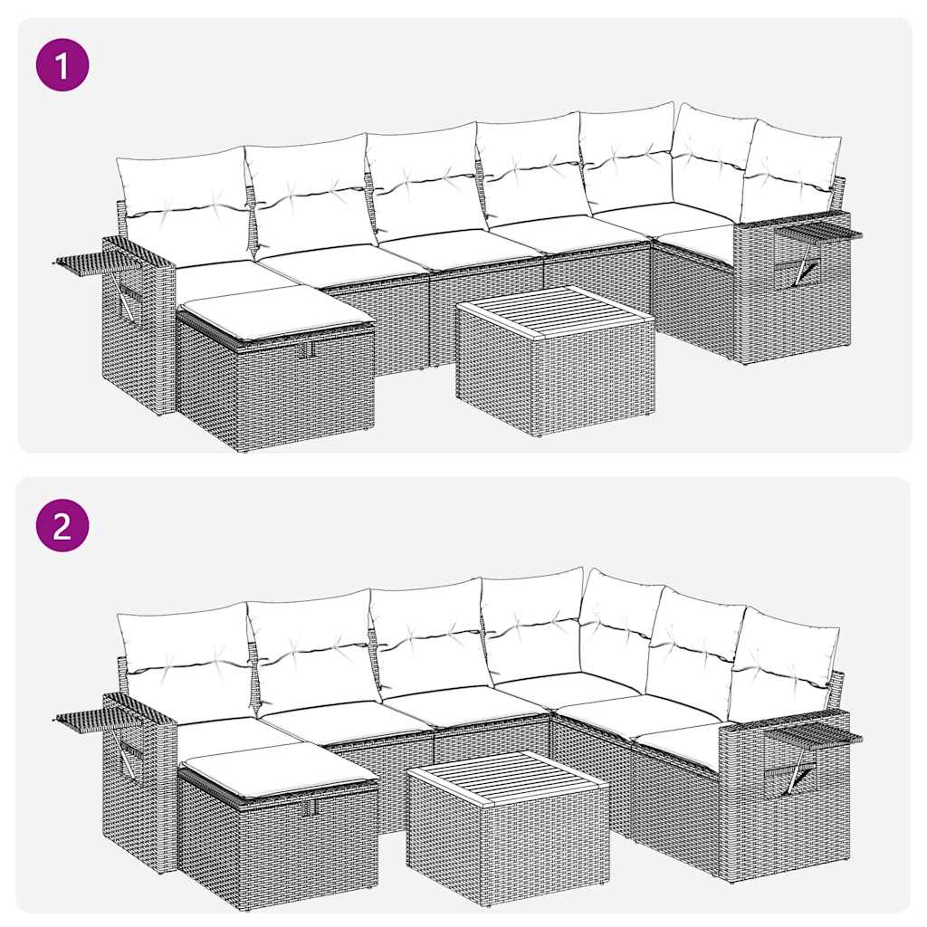 Set Divano da Giardino 8 pz con Cuscini Grigio in Polyrattan