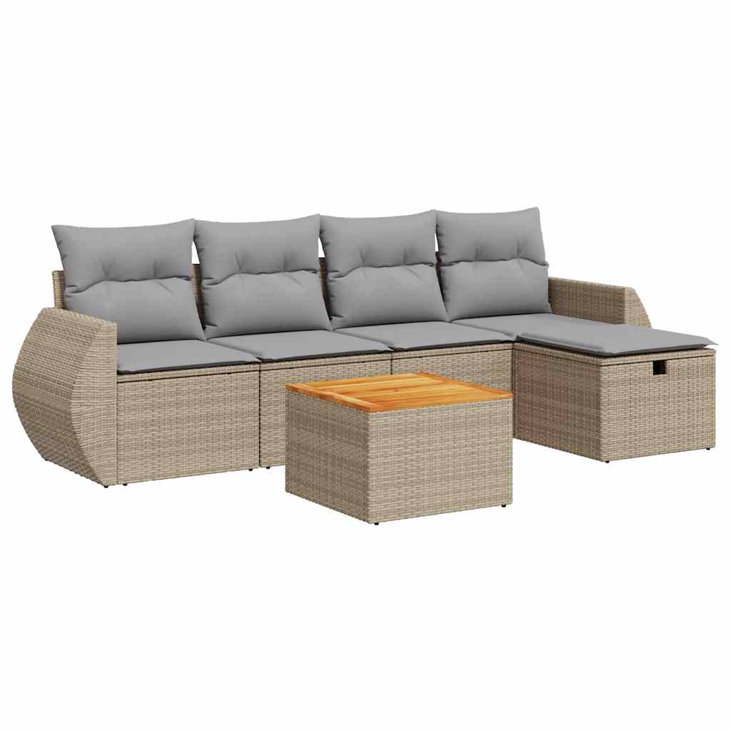 Set Divano da Giardino 6 pz con Cuscini Beige in Polyrattan