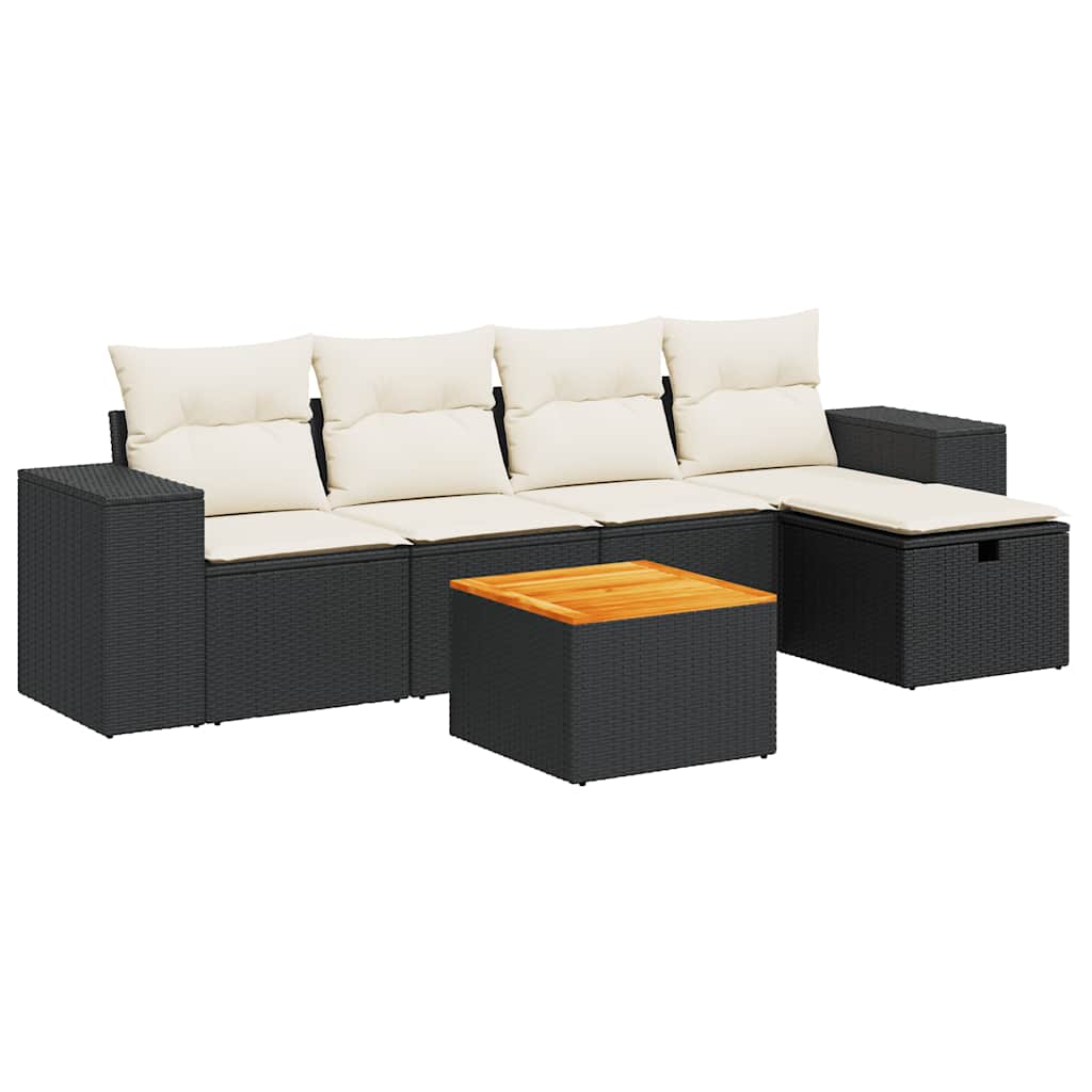 Set Divano da Giardino 6 pz con Cuscini Nero in Polyrattan