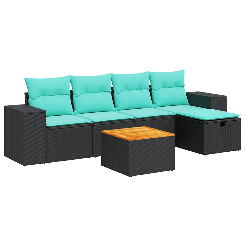 Set Divano da Giardino 6 pz con Cuscini Nero in Polyrattan