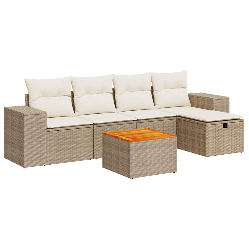 Set Divano da Giardino 6 pz con Cuscini Beige in Polyrattan