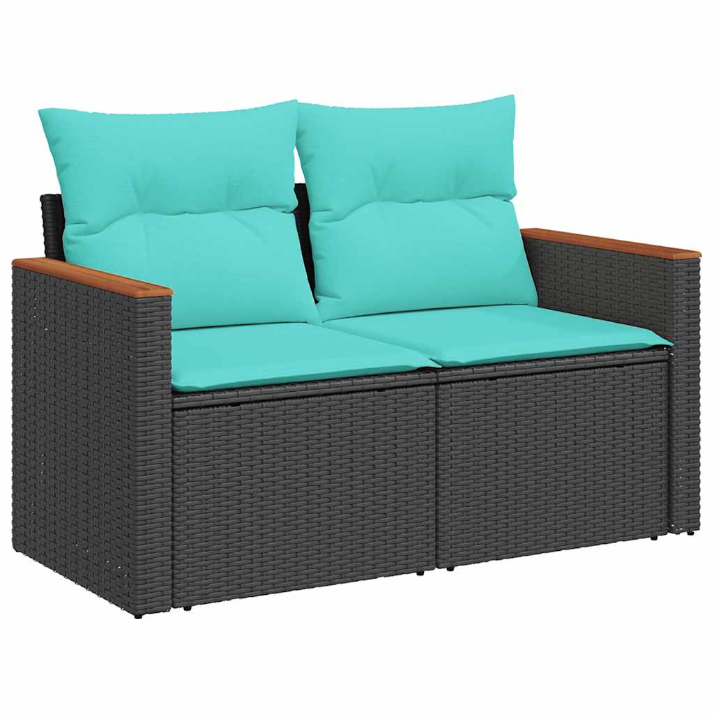 Set Divano da Giardino 6 pz con Cuscini Nero in Polyrattan