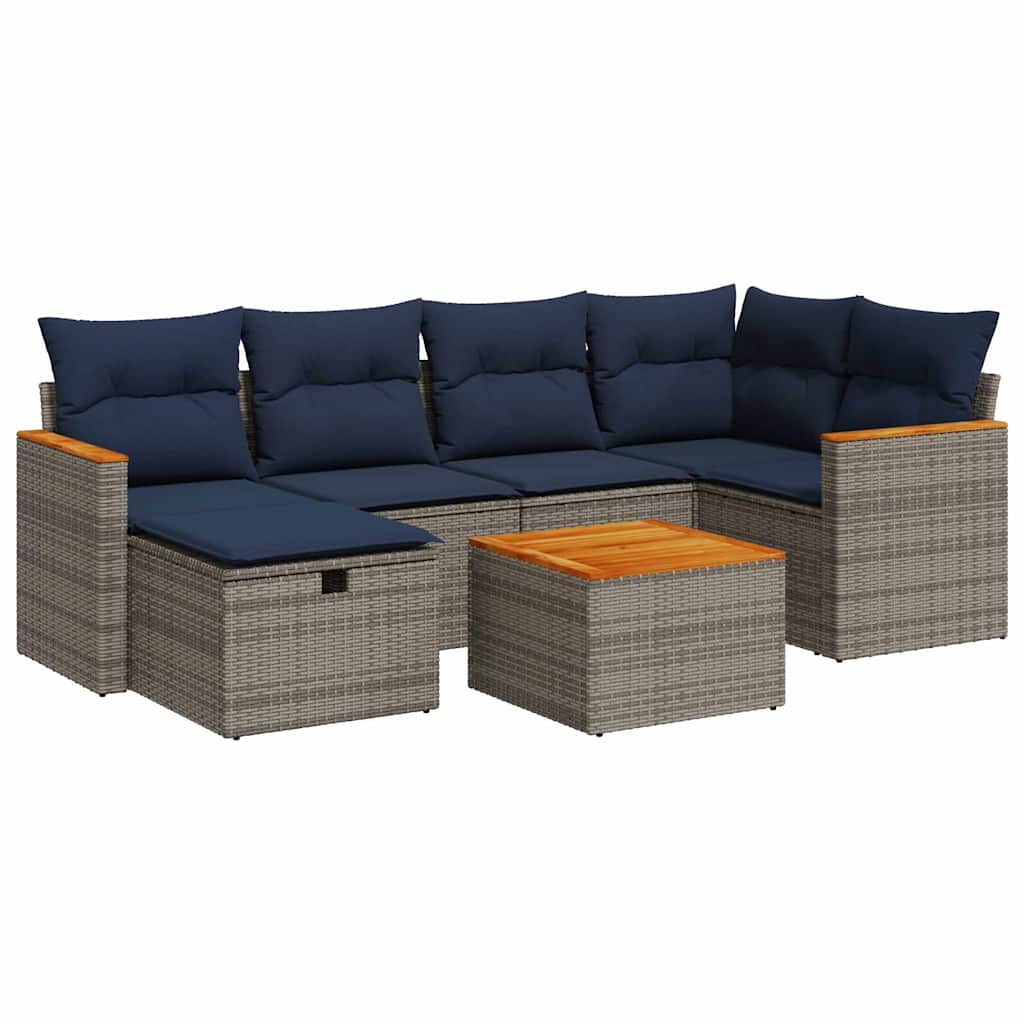 Set Divani da Giardino 7 pz con Cuscini Grigio in Polyrattan