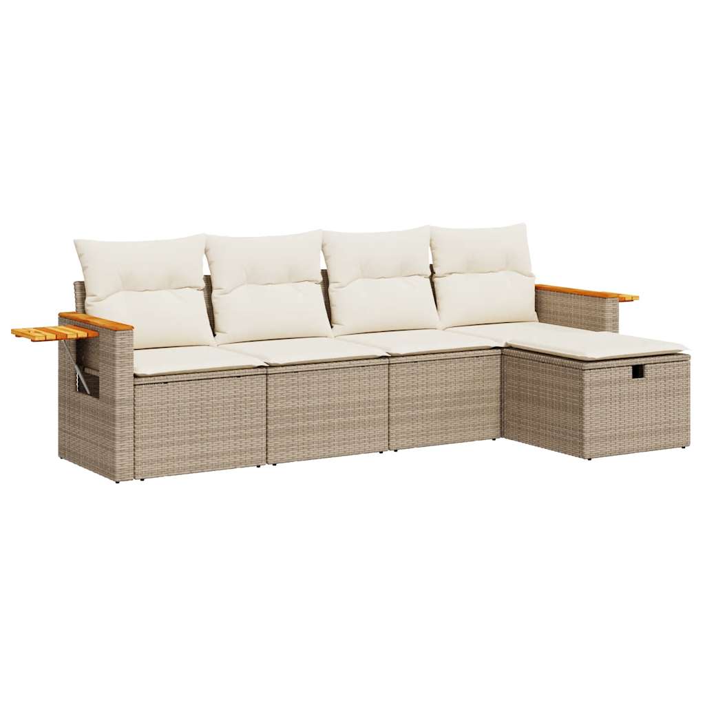 Set Divano da Giardino 5 pz con Cuscini Beige in Polyrattan