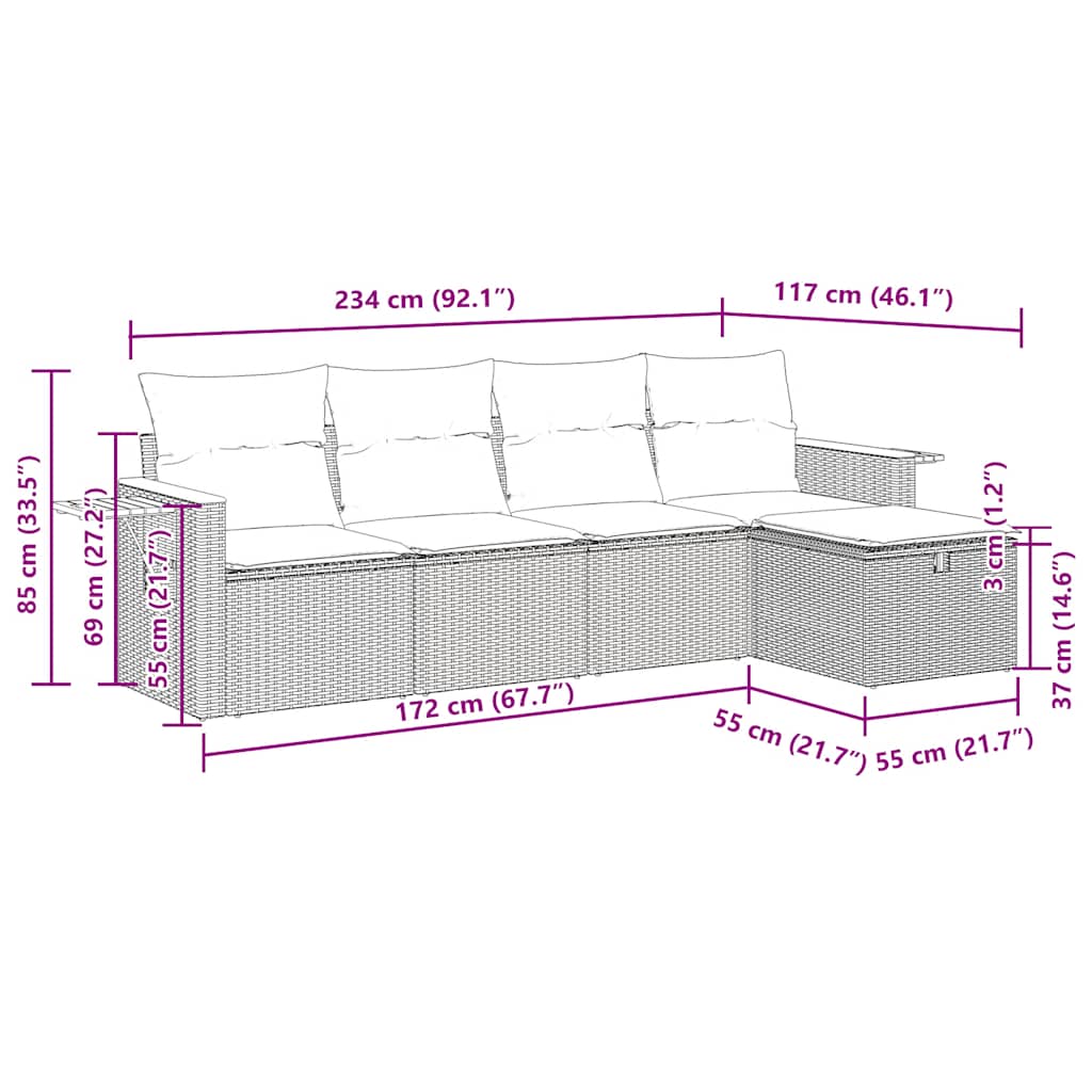 Set Divano da Giardino 5 pz con Cuscini Beige in Polyrattan