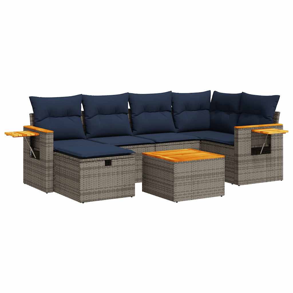 Set Divani da Giardino 7 pz con Cuscini Grigio in Polyrattan