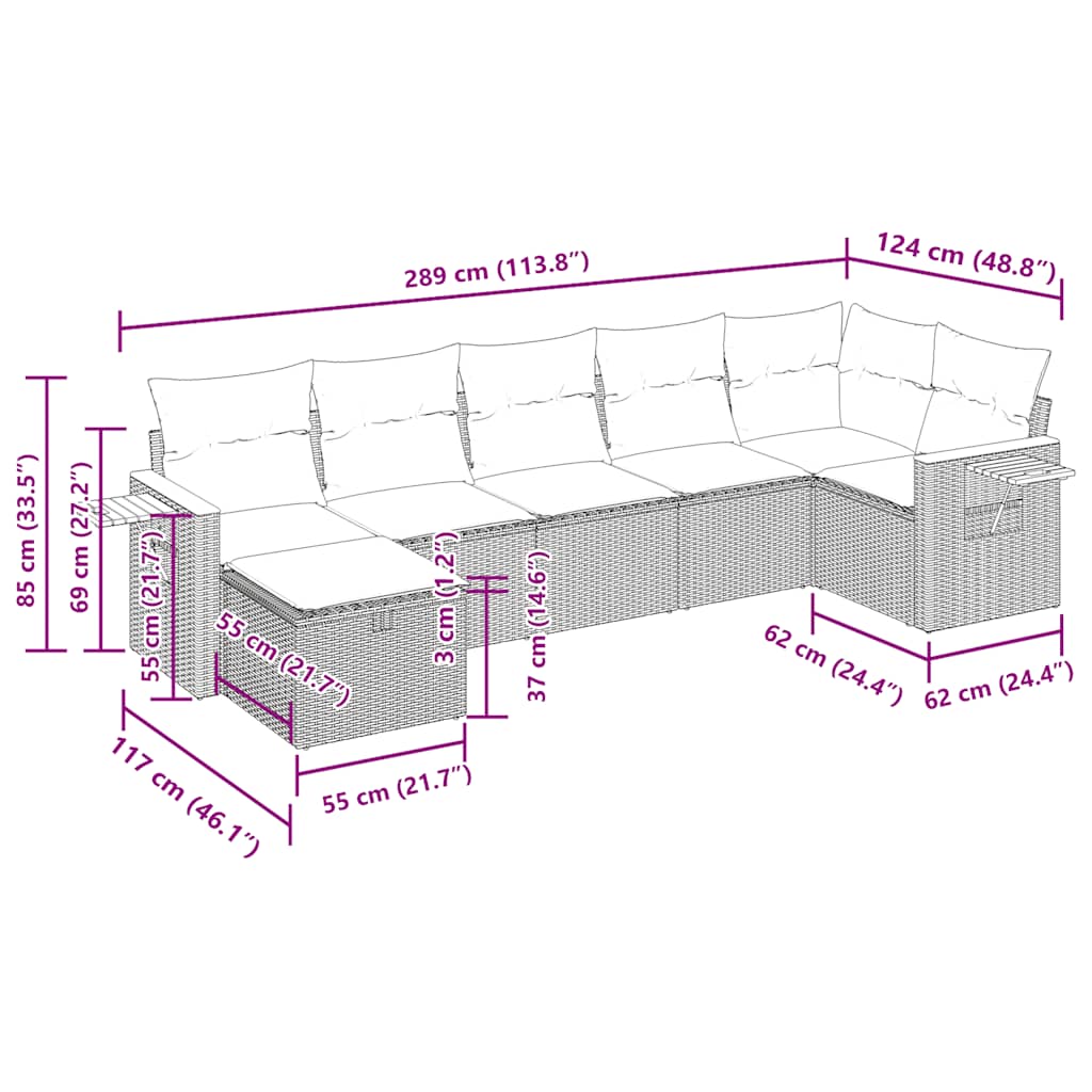 Set Divani da Giardino 7 pz con Cuscini Grigio in Polyrattan