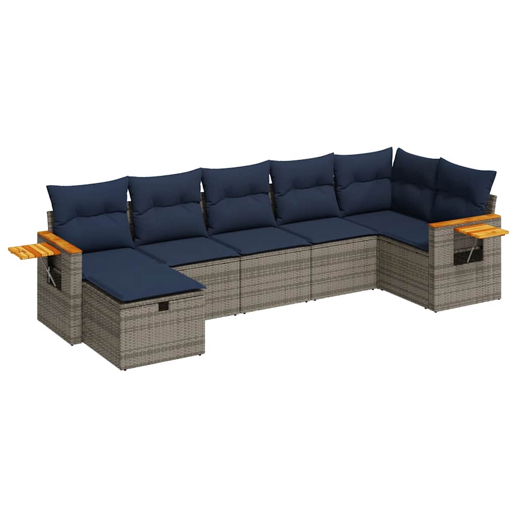 Set Divani da Giardino 7 pz con Cuscini Grigio in Polyrattan