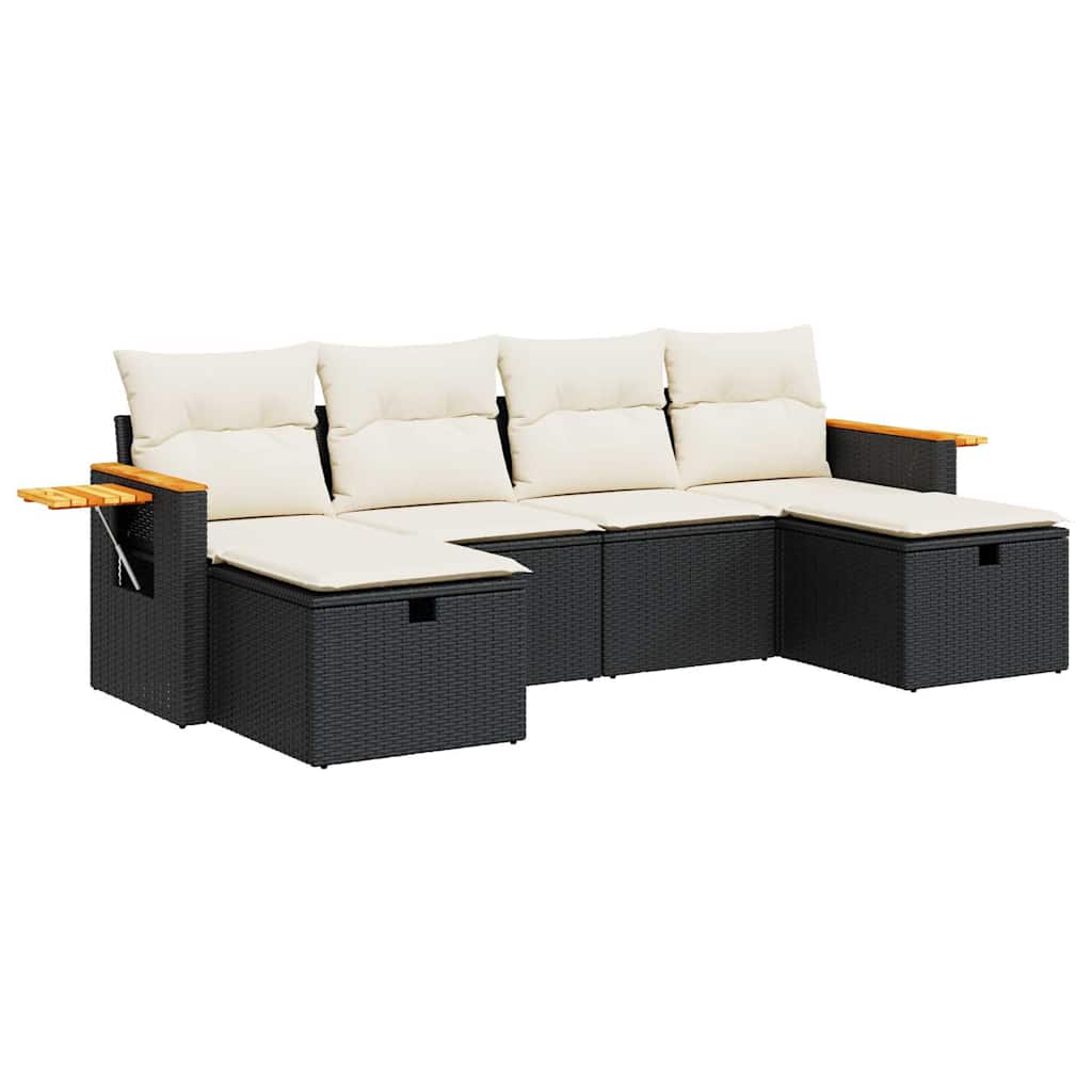 Set Divano da Giardino 6 pz con Cuscini Nero in Polyrattan