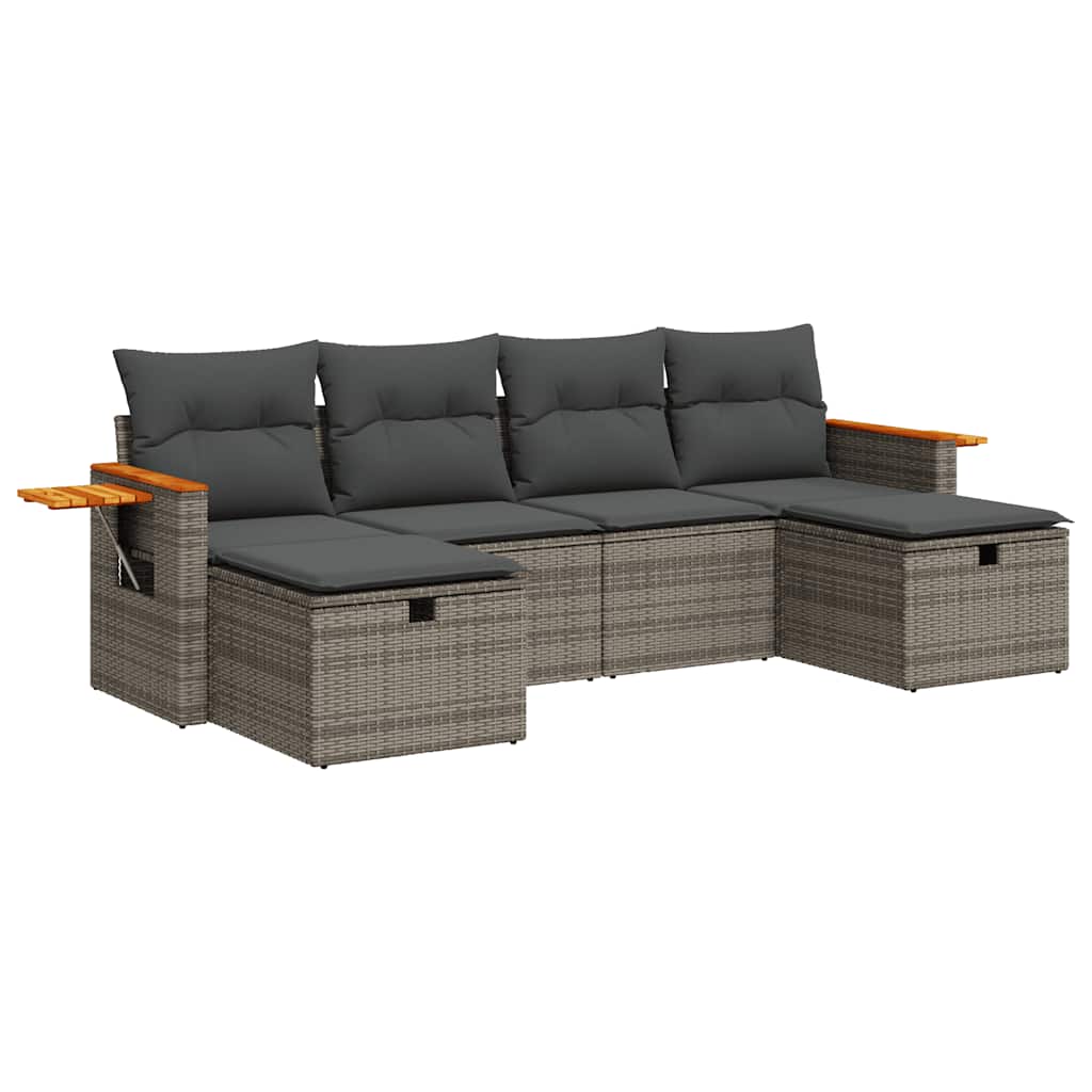 Set Divano da Giardino 6 pz con Cuscini Grigio in Polyrattan