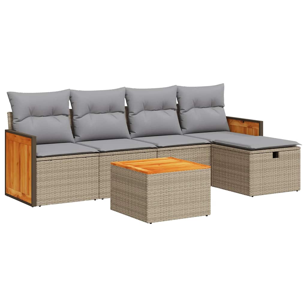 Set Divano da Giardino 6 pz con Cuscini Beige in Polyrattan
