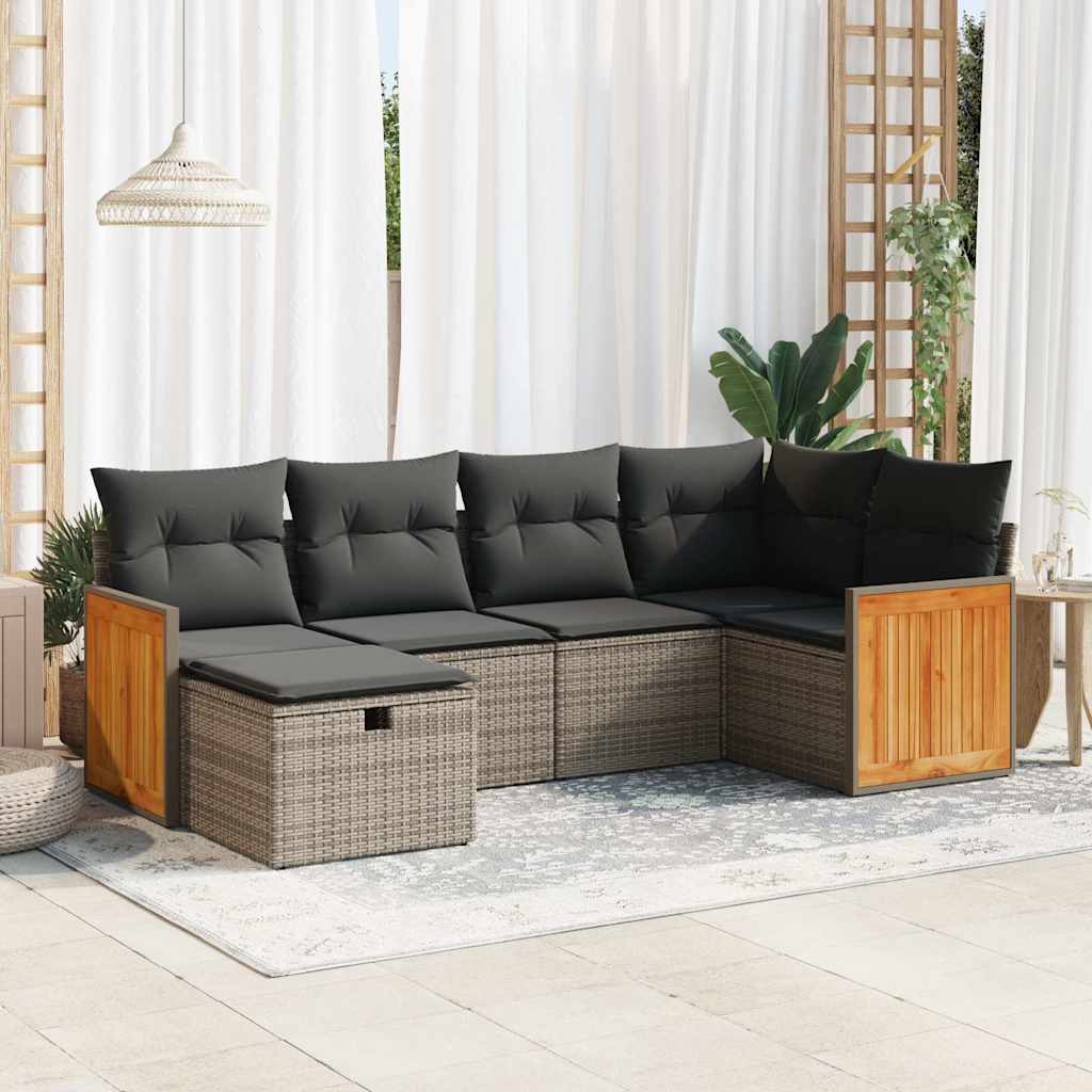 Set Divano da Giardino 6 pz con Cuscini Grigio in Polyrattan