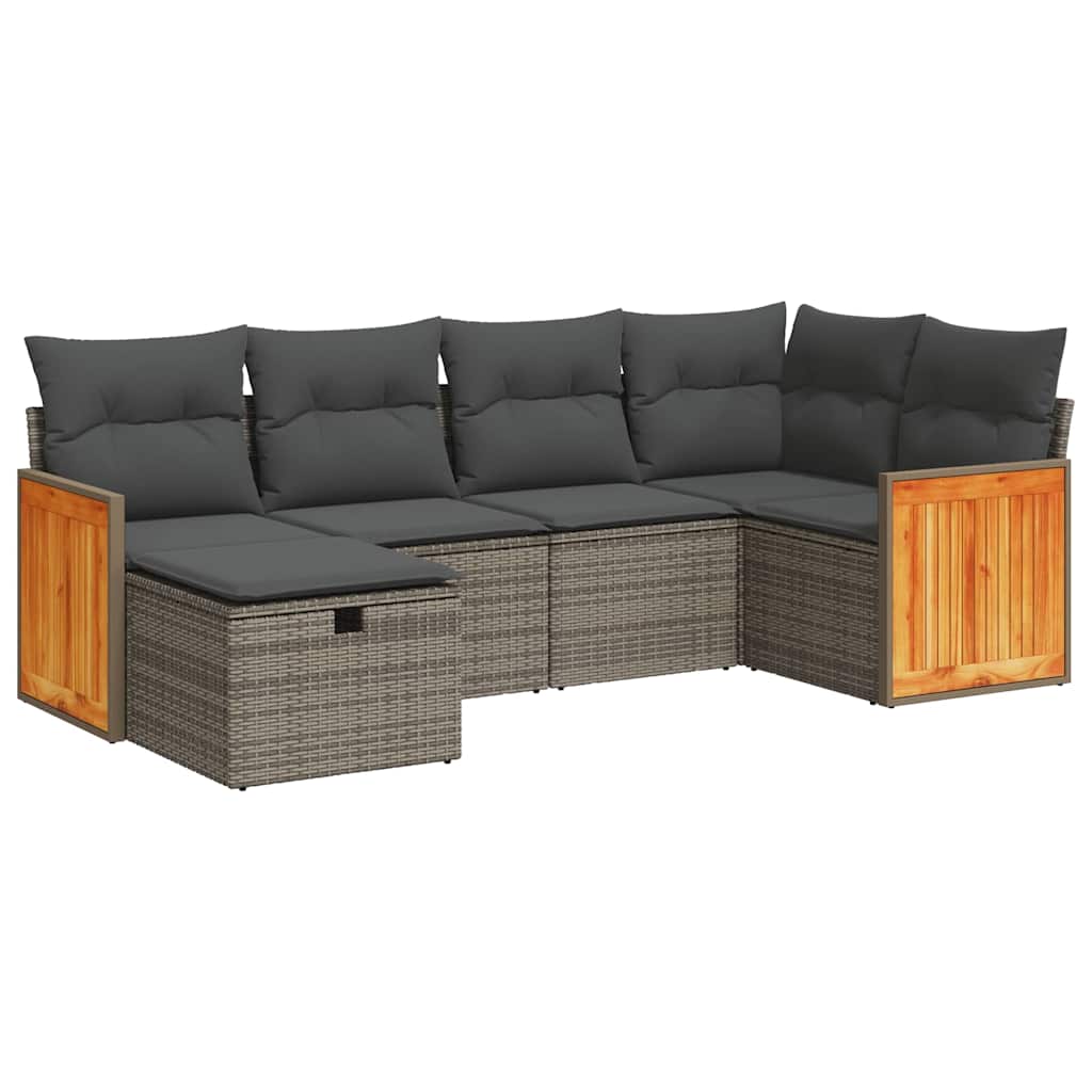 Set Divano da Giardino 6 pz con Cuscini Grigio in Polyrattan